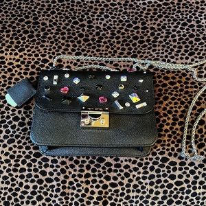 Vintage? Henri Bendel black leather bag with Stones